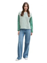 TOM TAILOR Denim Bluza w kolorze zielono-białym rozmiar: XS. Białe bluzy damskie TOM TAILOR DENIM, xs, bez wzorów, z bawełny, bez kaptura. Za 41.88 zł.