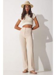 Happiness Istanbul Spodnie w kolorze kremowym rozmiar: 40. Brązowe spodnie materiałowe damskie Happiness Istanbul, bez wzorów, z materiału. Za 78.99 zł.