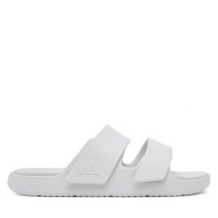 Klapki adidas. Białe klapki damskie Adidas, bez wzorów, bez obcasa, bez zapięcia. Za 149.99 zł.