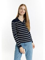 DreiMaster Sweter w kolorze granatowo-białym rozmiar: M/L. Białe swetry klasyczne damskie Dreimaster, l, prążkowane, bez kołnierzyka. Za 193.24 zł.
