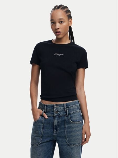 Desigual T-Shirt 25SWTK15 Czarny Regular Fit. Czarne t-shirty damskie Desigual, m, bez wzorów, z bawełny, bez kołnierzyka. Za 59.99 zł.