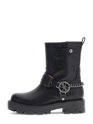 Guess Botki FLFYAZ ELE10 Czarny. Czarne botki damskie Guess, ze skóry, bez obcasa, na płaskiej podeszwie, bez zapięcia. Za 674.99 zł.