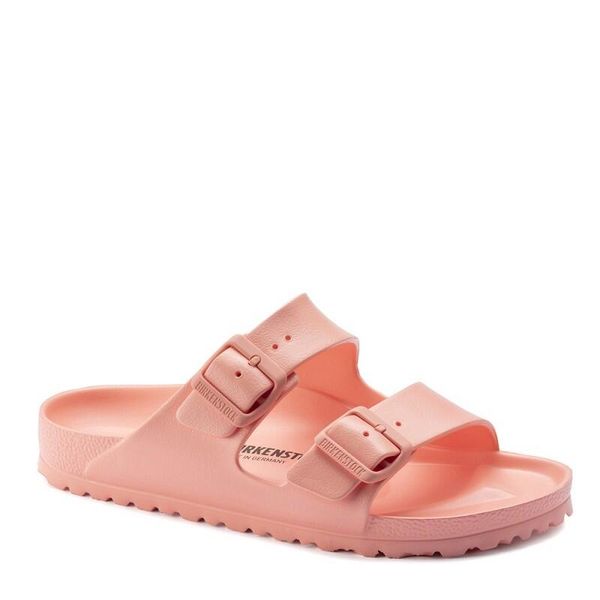 Klapki damskie Birkenstock Arizona Eva. Brązowe klapki damskie Birkenstock, bez wzorów, z materiału, bez obcasa, bez zapięcia. Za 304.00 zł.