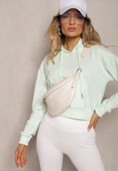 Miętowa Bluza z Kapturem i Bawełną Ozdobiona Ściągaczami Evianae. Zielone bluzy damskie Renee, l, bez wzorów, z bawełny, z kapturem. Za 29.99 zł.