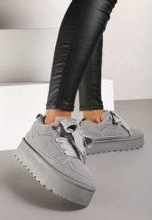 Szare Sneakersy Vices w Stylu Śniegowców na Platformie z Ozdobnym Futerkiem Nalirea. Szare obuwie sportowe damskie Born2be, na zimę, z wełny, bez zapięcia. Za 89.99 zł.