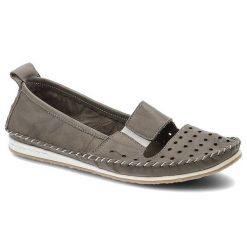 Półbuty damskie Lanqier, ażurowe i na płaskiej podeszwie, szare, 38C1156. Szare półbuty damskie Lanqier, w ażurowe wzory, ze skóry, bez obcasa, na płaskiej podeszwie, bez zapięcia. Za 139.00 zł.