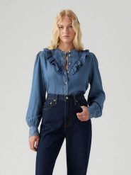 Levi's Bluzka dżinsowa w kolorze niebieskim rozmiar: M. Niebieskie bluzki damskie Levi's, m, bez wzorów, z lyocellu, bez kołnierzyka, bez ramiączek. Za 114.44 zł.