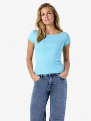 Noisy may Koszulka "Maya" w kolorze błękitnym rozmiar: L. Niebieskie bluzki damskie Noisy may, l, bez wzorów, z bawełny, bez kołnierzyka, bez ramiączek. Za 74.99 zł.