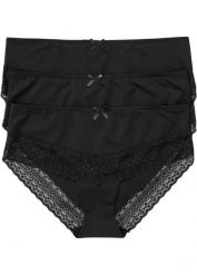Figi panty z mikrofibry (3 pary). Czarne figi bonprix, bez wzorów, z mikrofibry. Za 54.99 zł.
