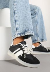 Czarne Sneakersy w Stylu Klasycznych Tenisówek z Perłowym Zdobieniem Nalarie. Czarne obuwie sportowe damskie Born2be, z jeansu, bez zapięcia, tenisowe. Za 84.99 zł.