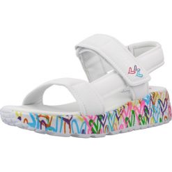 Sandały SKECHERS 314094L Biały. Białe sandały damskie Skechers, bez wzorów, z materiału, bez obcasa, bez zapięcia. Za 188.99 zł.