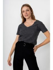 Perfect Cashmere Kaszmirowa koszulka "Joy" w kolorze antracytowym rozmiar: S. Czarne bluzki damskie Perfect Cashmere, s, bez wzorów, z kaszmiru, bez kołnierzyka, bez ramiączek. Za 188.40 zł.