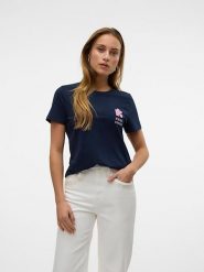 Vero Moda Koszulka w kolorze granatowym rozmiar: XL. Niebieskie bluzki damskie Vero Moda, xl, bez wzorów, z bawełny, bez kołnierzyka, bez ramiączek. Za 60.95 zł.