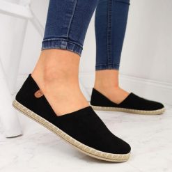 Espadryle damskie wsuwane z wycięciami czarne News 2416. Czarne espadryle damskie NEWS, bez wzorów, z materiału, bez obcasa. Za 49.50 zł.