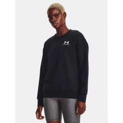 Bluza fitness damska UNDER ARMOUR Essential Fleece Crew. Czarne bluzy damskie Under Armour, l, bez wzorów, bez kaptura. Za 129.99 zł.