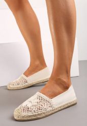 Beżowe Płaskie Espadryle z Ażurową Wstawką na Nosku i Plecioną Podeszwą Rowenas. Brązowe espadryle damskie Renee, w ażurowe wzory, ze skóry, bez obcasa, na płaskiej podeszwie. Za 54.99 zł.