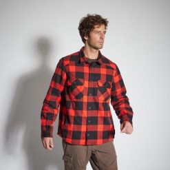 Kurtka flanelowa myśliwska Solognac 500. Czerwone kurtki damskie SOLOGNAC, m, bez wzorów, z bawełny, bez kaptura. Za 229.99 zł.