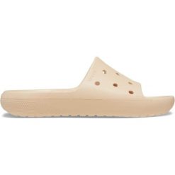 Klapki plażowe dla dorosłych Crocs Classic Slide V2. Brązowe klapki damskie Crocs, bez wzorów, bez obcasa, bez zapięcia. Za 165.55 zł.