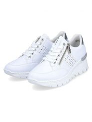 Rieker Sneakersy w kolorze biało-srebrnym na koturnie rozmiar: 40. Białe obuwie sportowe damskie Rieker, bez zapięcia. Za 149.66 zł.