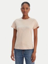 Guess T-Shirt V5GI10 K9RM1 Beżowy Regular Fit. Brązowe t-shirty damskie Guess, m, z aplikacjami, z bawełny, bez kołnierzyka. Za 199.99 zł.