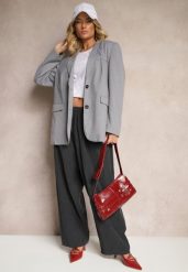 Ciemnoszare Bawełniane Spodnie High Waist o Szerokim Kroju Velili. Szare spodnie materiałowe damskie Renee, bez wzorów, z bawełny. Za 119.99 zł.