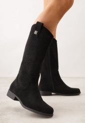 Czarne Ażurowe Botki z Geometryczną Ozdobą Naeraste. Czarne botki damskie Renee, z jeansu, bez obcasa, na płaskiej podeszwie, bez zapięcia. Za 159.99 zł.