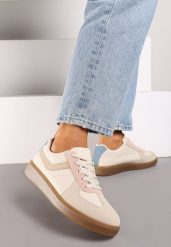 Beżowo-Różowe Sneakersy na Niskiej Platformie z Metalicznymi Wstawkami Dalivia. Brązowe obuwie sportowe damskie Renee, z materiału, bez zapięcia. Za 74.99 zł.