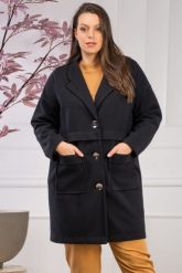 Płaszcz lekki ciepły z ozdobnymi guzikami jesienno zimowy MEGAN czarny PROMOCJA. Czarne płaszcze damskie KARKO, na jesień, plus size, bez wzorów, z dzianiny, bez kaptura. Za 156.50 zł.
