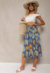 Niebiesko-Żółte Spodnie Szwedy z Bawełną High Waist Wykończone Gumką w Talii Pasefia. Niebieskie spodnie materiałowe damskie Renee, bez wzorów, z bawełny. Za 39.99 zł.
