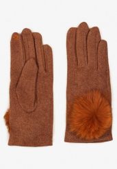 Brązowe Rękawiczki z Bawełną i Ozdobnym Pomponem Sadelira. Brązowe rękawiczki damskie Born2be, bez wzorów, z bawełny. Za 19.99 zł.