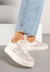 Beżowe Sneakersy w Stylu Tenisówek na Platformie Nanirea. Brązowe obuwie sportowe damskie Born2be, z jeansu, bez zapięcia, tenisowe. Za 89.99 zł.