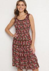 Czarna Sukienka Bawełniana Rozkloszowana w Kwiaty z Guzikami Ronzea. Czarne sukienki damskie Born2be, bez wzorów, z bawełny, eleganckie, bez ramiączek. Za 69.99 zł.