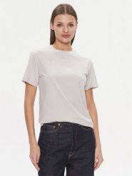 Calvin Klein T-Shirt Metallic Micro Logo T Shirt K20K206967 Beżowy Regular Fit. Brązowe t-shirty damskie Calvin Klein, xs, bez wzorów, z bawełny, bez kołnierzyka. Za 129.99 zł.