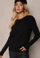 Czarny Sweter z Kaszmirem i Wełną o Prostym Pudełkowym Kroju Daisellea. Czarne swetry klasyczne damskie Renee, l, z jeansu, bez kołnierzyka. Za 44.99 zł.
