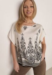 Czarna Wiskozowa Bluzka z Etnicznym Wzorem Melloshell. Czarne bluzki damskie Born2be, l, bez wzorów, z materiału, casualowe, bez kołnierzyka, plus size, bez ramiączek. Za 49.99 zł.