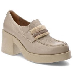 Beżowe Półbuty Lemar Wygodne Skórzane Buty. Brązowe półbuty damskie Lemar, na wiosnę, z aplikacjami, z futra, bez obcasa, bez zapięcia. Za 369.00 zł.