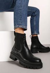 Czarne Płaskie Botki w Stylu Sztybletów z Ozdobnymi Przeszyciami Narirae. Czarne botki damskie Renee, na jesień, z jeansu, eleganckie, bez obcasa, na obcasie, bez zapięcia. Za 159.99 zł.