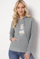 Szara Bluza z Kapturem i Nadrukiem Diames. Szare bluzy damskie Born2be, l, bez wzorów, z polaru, z kapturem. Za 84.99 zł.