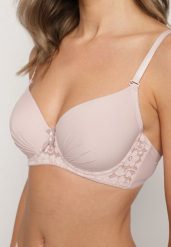 Różowy Klasyczny Biustonosz z Koronkowymi Zdobieniami i Marszczeniem Idaloria. Czerwone biustonosze Renee, z aplikacjami, z jeansu. Za 19.99 zł.