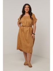 Curvy Lady Lniana sukienka w kolorze jasnobrązowym rozmiar: 48/50. Brązowe sukienki damskie Curvy Lady, bez wzorów, ze lnu, klasyczne, bez ramiączek. Za 158.47 zł.