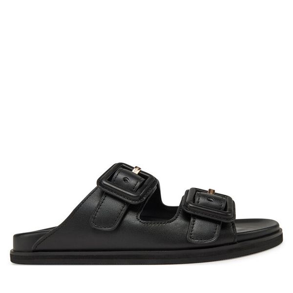 Klapki BOSS. Czarne klapki damskie Boss, bez wzorów, bez obcasa, bez zapięcia. Za 849.99 zł.