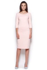 Midi Sukienka z Rękawem 3/4- Różowa. Czerwone sukienki damskie Figl, bez wzorów, z bawełny, bez ramiączek. Za 239.00 zł.
