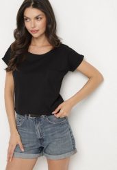 Czarny T-shirt z Bawełny Ozdobiony Kieszonką Ziarene. Czarne koszulki sportowe damskie Born2be, l, bez wzorów, z bawełny, bez ramiączek. Za 29.99 zł.