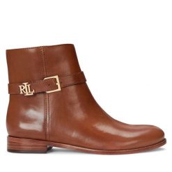 Botki LAUREN RALPH LAUREN. Brązowe botki damskie Lauren Ralph Lauren, bez obcasa, na płaskiej podeszwie, bez zapięcia. Za 549.99 zł.