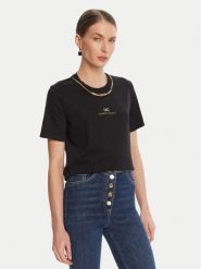 Elisabetta Franchi T-Shirt MA-028-56E2-V240 Czarny Regular Fit. Czarne t-shirty damskie Elisabetta Franchi, bez wzorów, z bawełny, bez kołnierzyka. Za 1,039.00 zł.