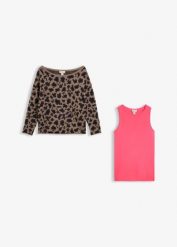 Sweter i top z mieszanki bawełny (kompl. 2-częściowy). Brązowe swetry klasyczne damskie bonprix, z bawełny, bez kołnierzyka. Za 149.99 zł.