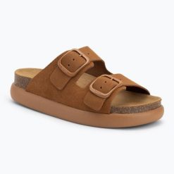 Klapki damskie Scholl Noelle Chunky Suede. Brązowe klapki damskie Scholl, bez wzorów, z materiału, bez obcasa, bez zapięcia. Za 279.99 zł.