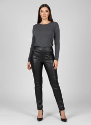 Eleganckie czarne spodnie BengaMetallic07 o kroju slim fit PLUS SIZE XXL OVERSIZE JESIEŃ. Czarne spodnie materiałowe damskie Moda Size Plus Iwanek, bez wzorów, z elastanu. Za 199.90 zł.