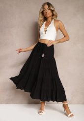 Czarna Wiskozowa Spódnica High Waist o Rozkloszowanym Kroju z Wiązaniem i Gumką w Talii Leceviana. Czarne spódnice damskie Renee, na spacer, na lato, m, z aplikacjami, z wiskozy, eleganckie, maxi. Za 59.99 zł.