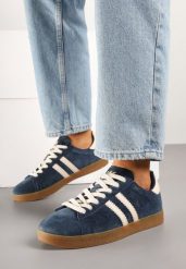 Granatowe Sneakersy w Stylu Tenisówek z Paski Telliona. Niebieskie obuwie sportowe damskie Born2be, z jeansu, bez zapięcia, tenisowe. Za 159.99 zł.